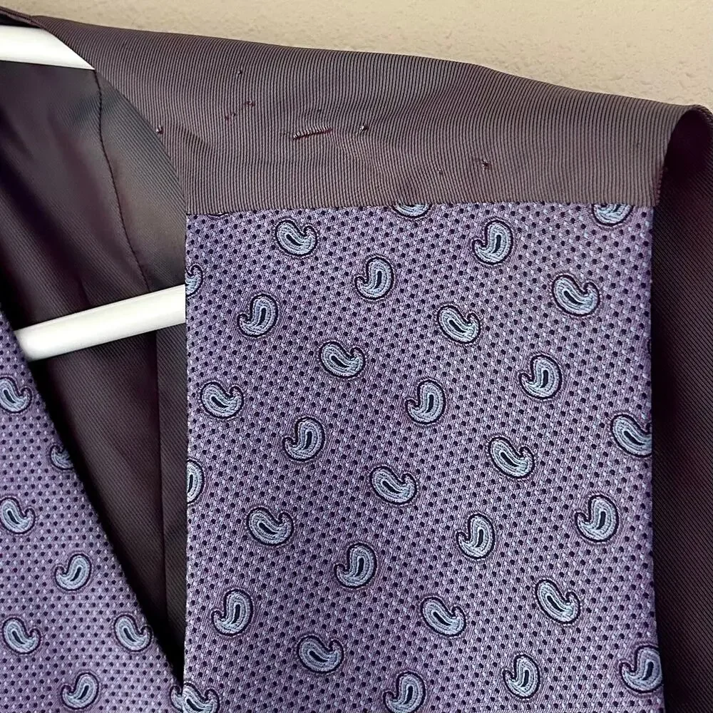 New Van Heusen Studio Purple Paisley Dress Vest Formal Suit Waistcoat formal M
